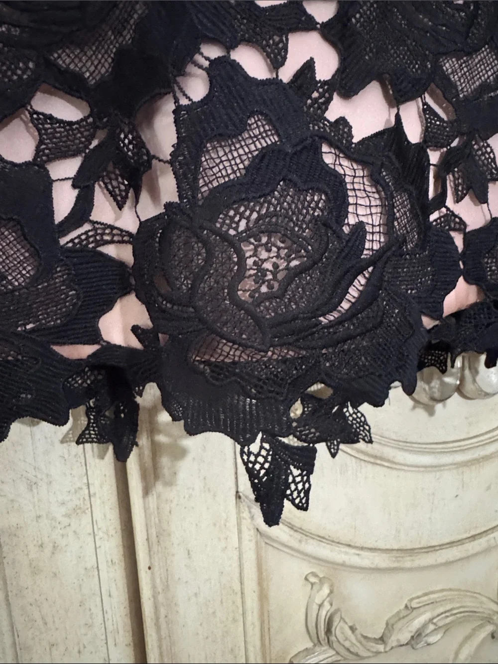 Alexis Black Lace Overlay Skater Skirt with Blush Underlay Size Small